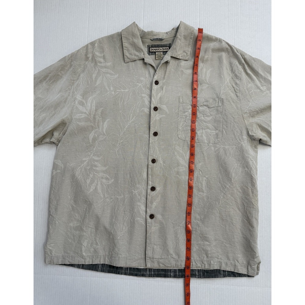 Jamaica Jaxx 100% Silk Jacquard Camp Shirt XL Beige Tropical Resort Aloha - Picture 8 of 9
